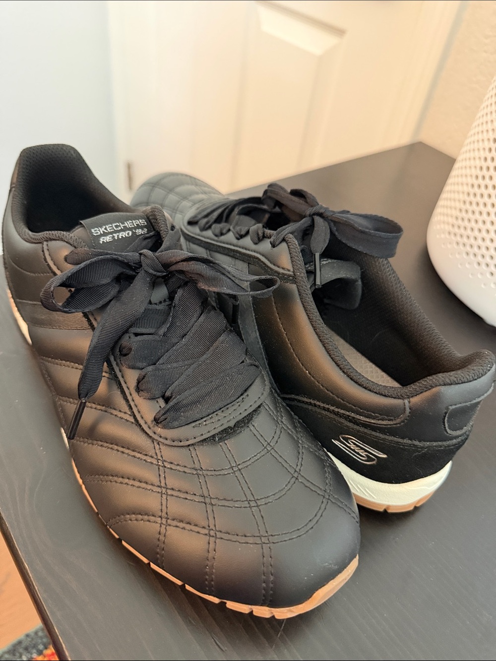 Skechers Women’s Black Quilted Lace-Up Sneakers with Gum Outsole